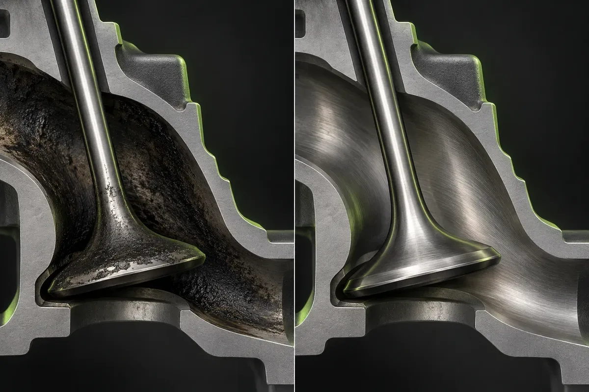 Illustration des dépôts moteur avant et après nettoyage