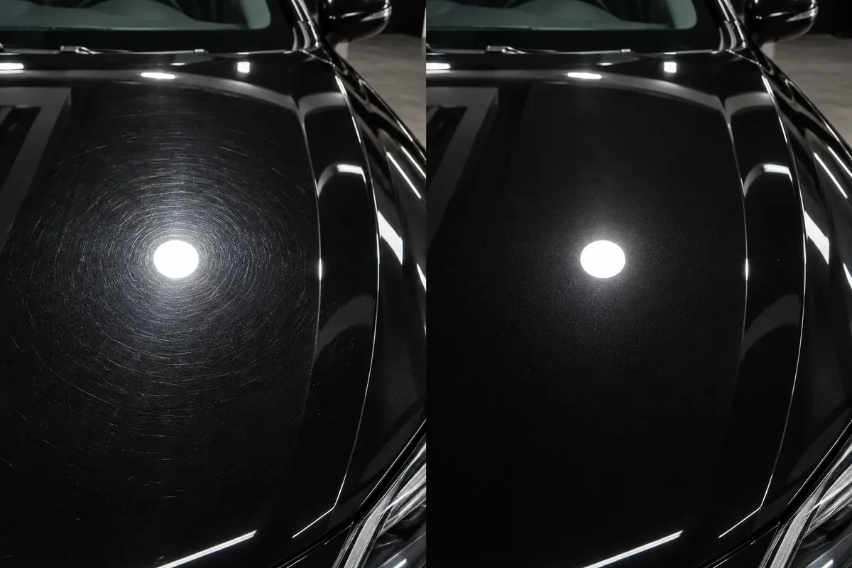 Polissage de carrosserie : comparaison des reflets avant et après